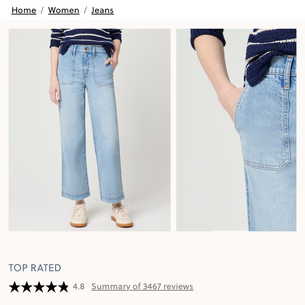 J. Crew utility Light Blue Wide-Leg Women’s crop Jeans size 28T NEW